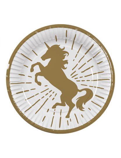 Détail du motif central des assiettes en carton Licorne holographiques