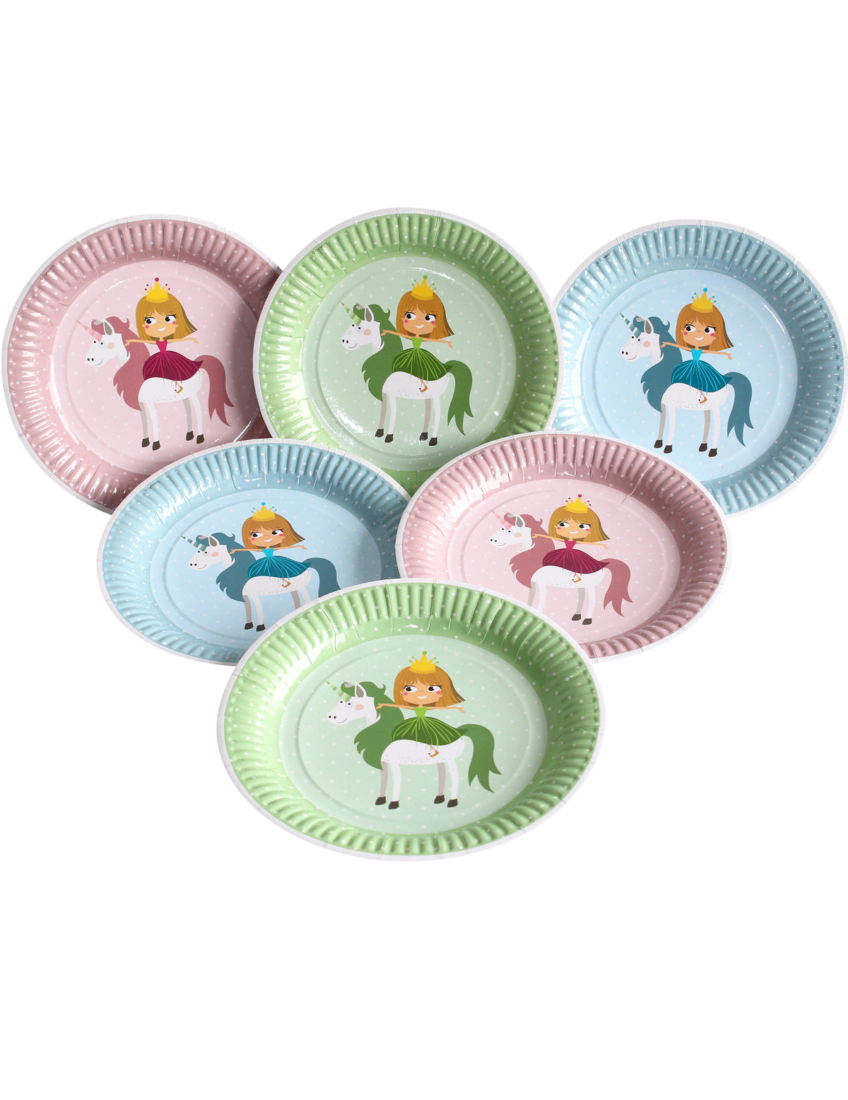Lot de 6 assiettes en carton Princesse multicolores avec licorne