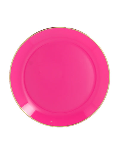 6 pratos reutilizáveis em plástico rosa e dourado 26,5 cm