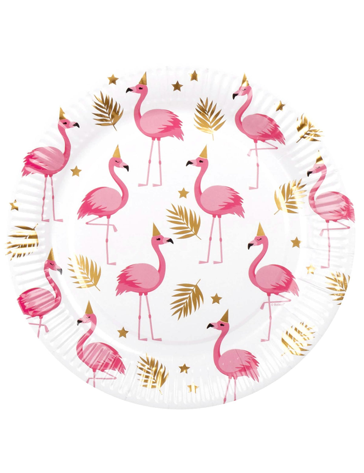pratos Flamingo Tropic para festa cor de rosa e dourado