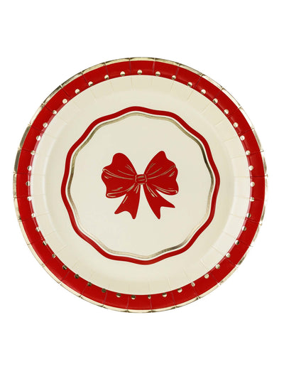 6 pratos Laço vermelho e bege 18 cm