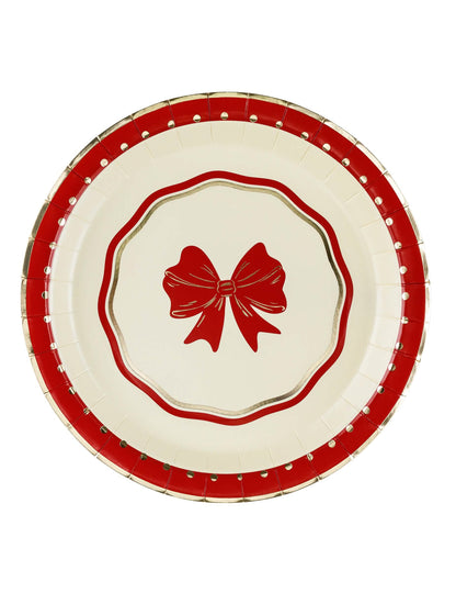 6 pratos Laço vermelho e bege 18 cm