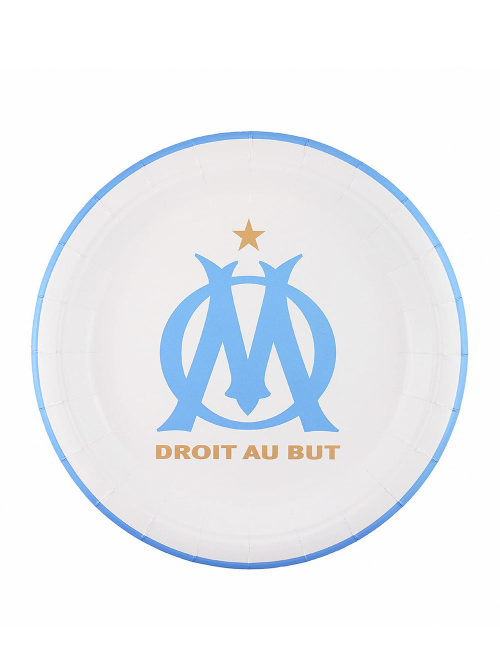 Assiettes rondes OM pour fête blanches et bleues