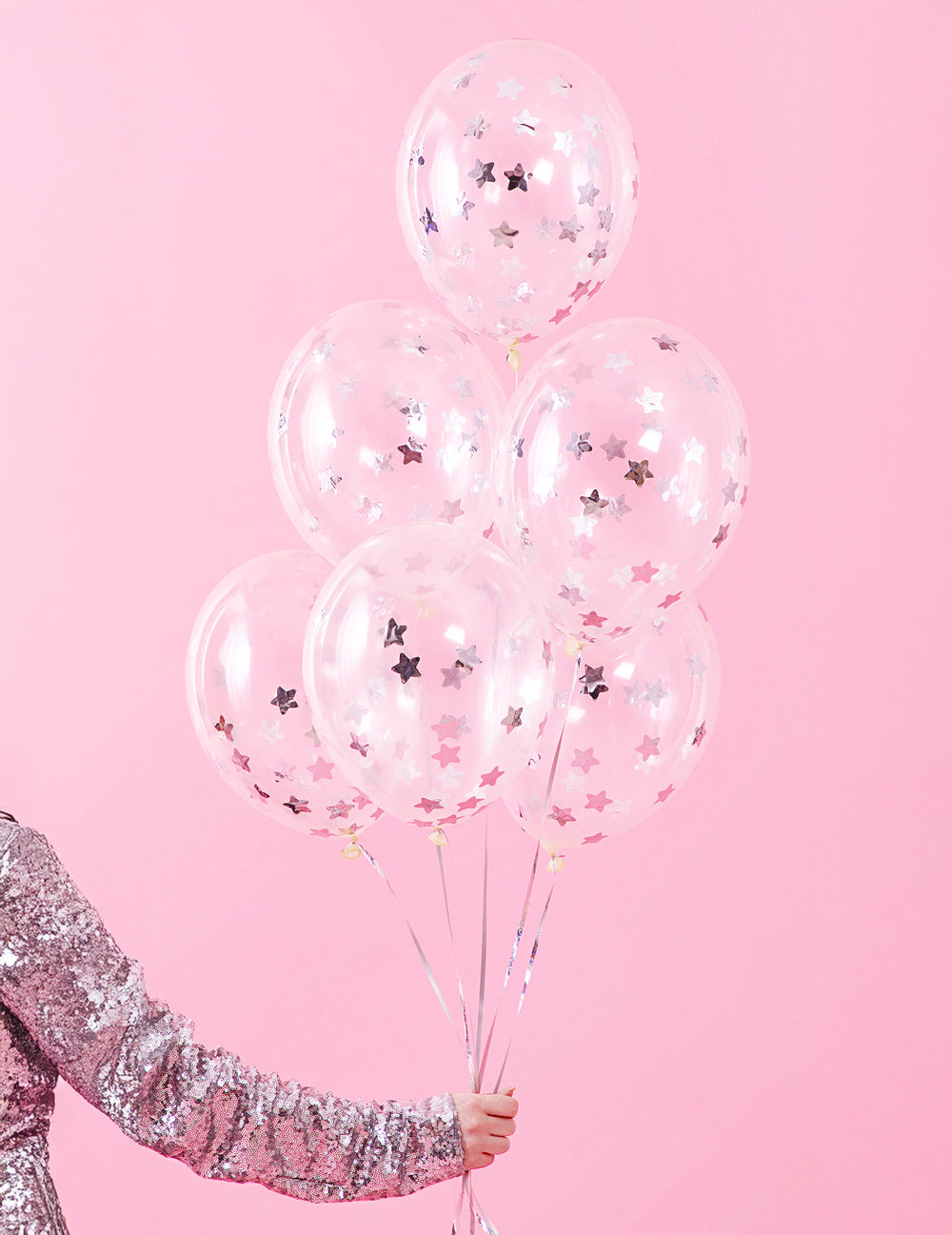 Bouquet de ballons transparents confettis étoiles pour fête