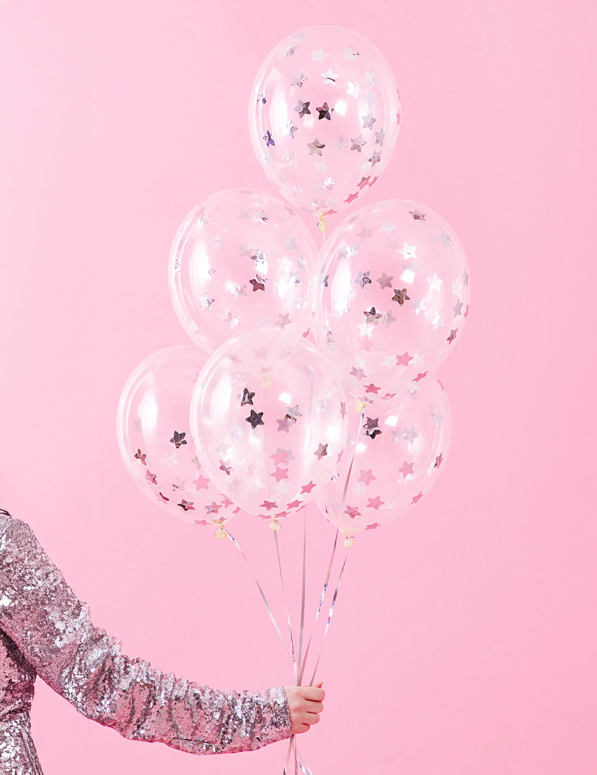Bouquet de ballons transparents confettis étoiles pour fête
