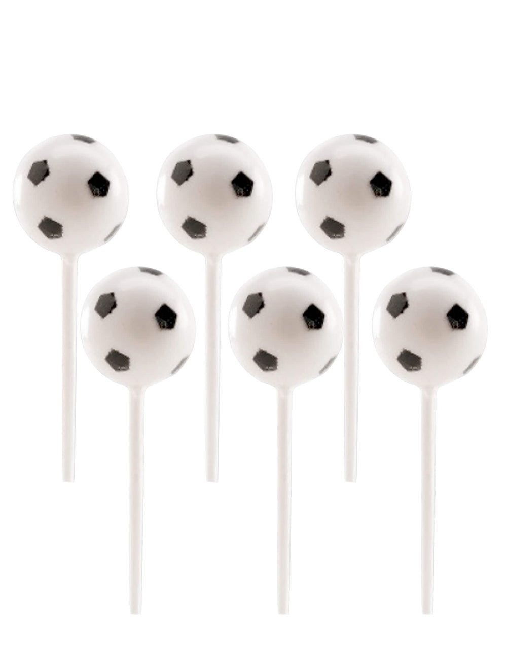 balões de futebol de plástico em espeto para festa, brancos e pretos