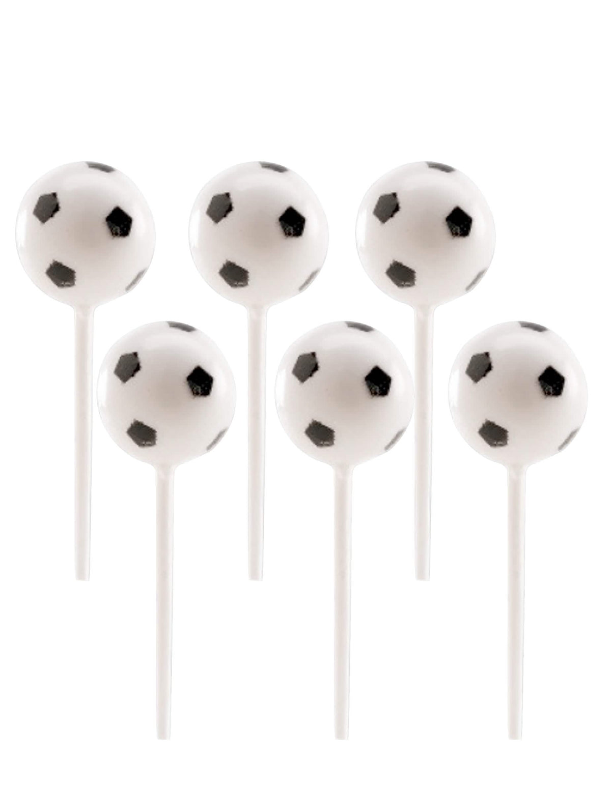 balões de futebol de plástico em espeto para festa, brancos e pretos
