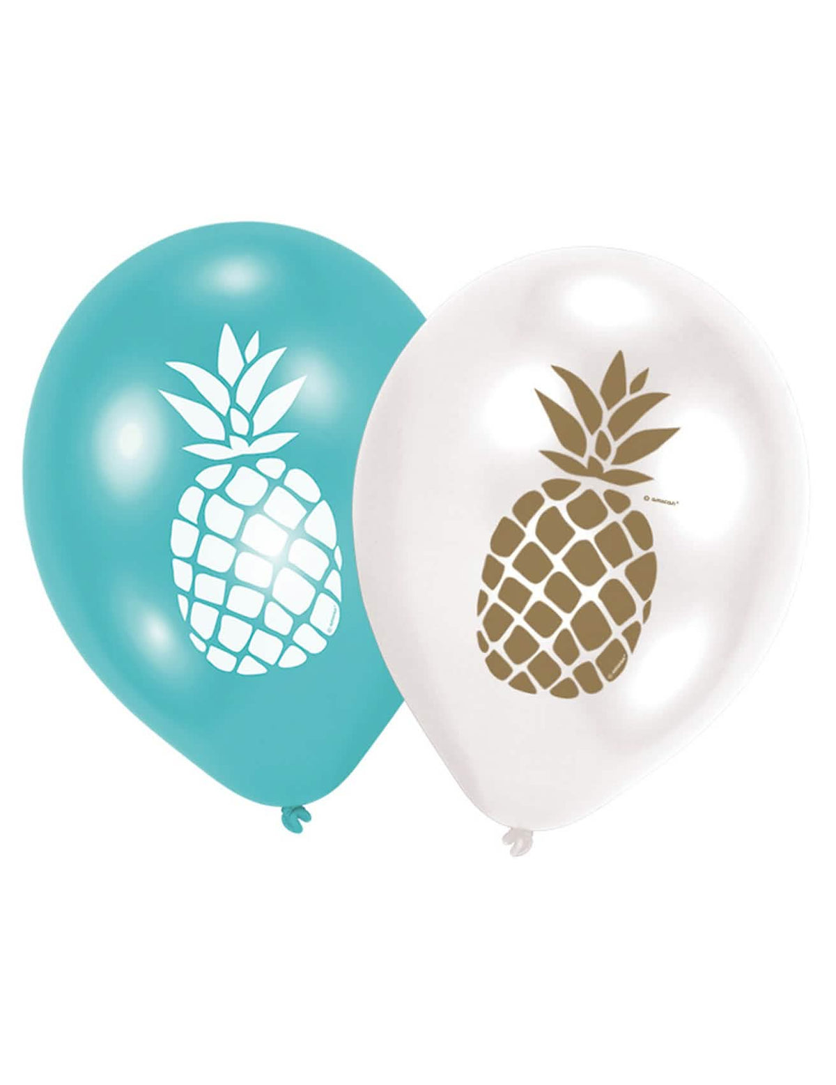balões em látex ananás para festa tropical azul branco e dourado