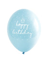 Ballons en latex Happy Birthday pour anniversaire bleus à pois blancs