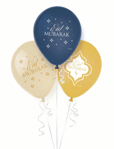 6 Balões de Látex Eid Mubarak 27,5 cm Decoração de Festa