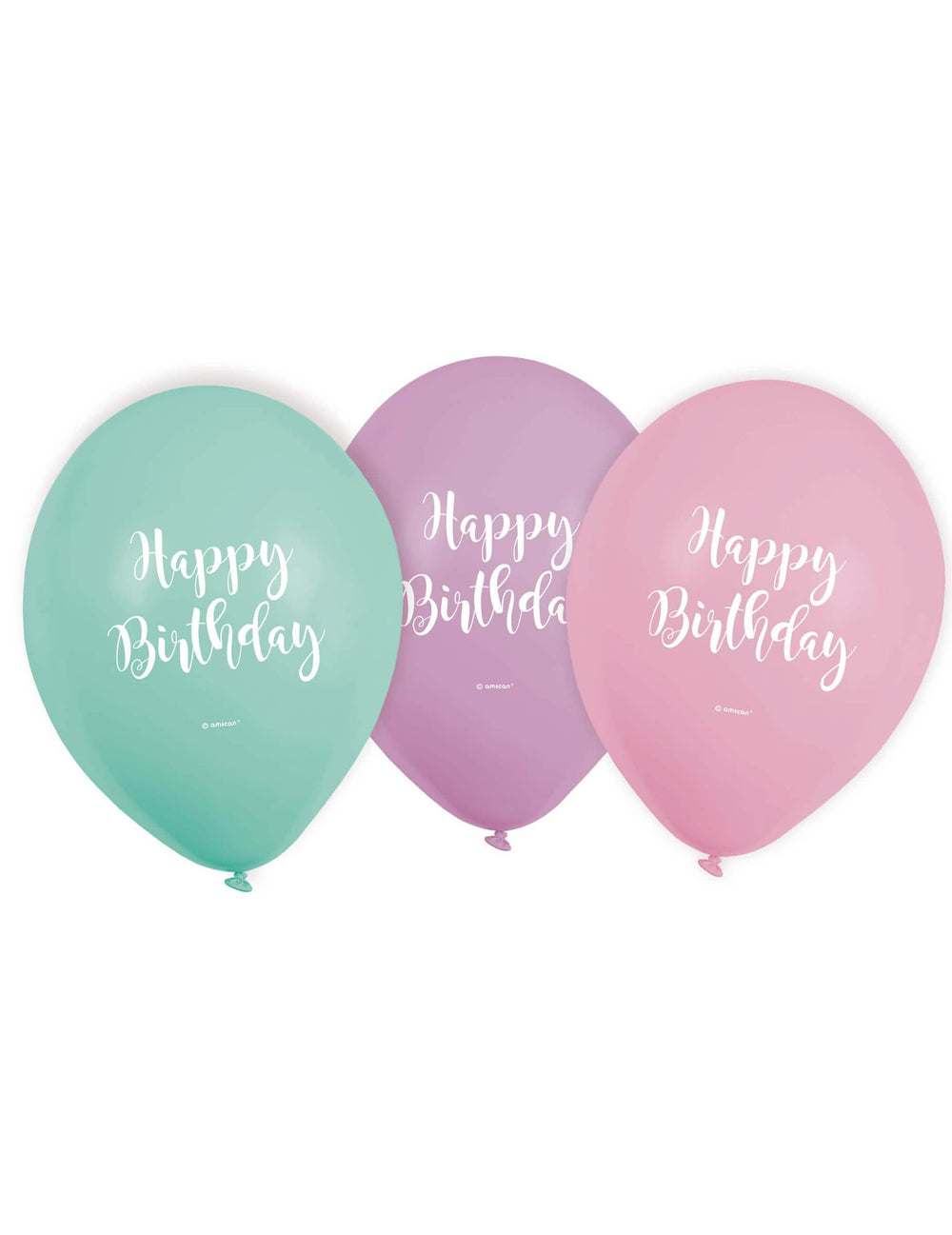 balões de látex Happy Birthday cor de rosa pastel, lavanda e menta