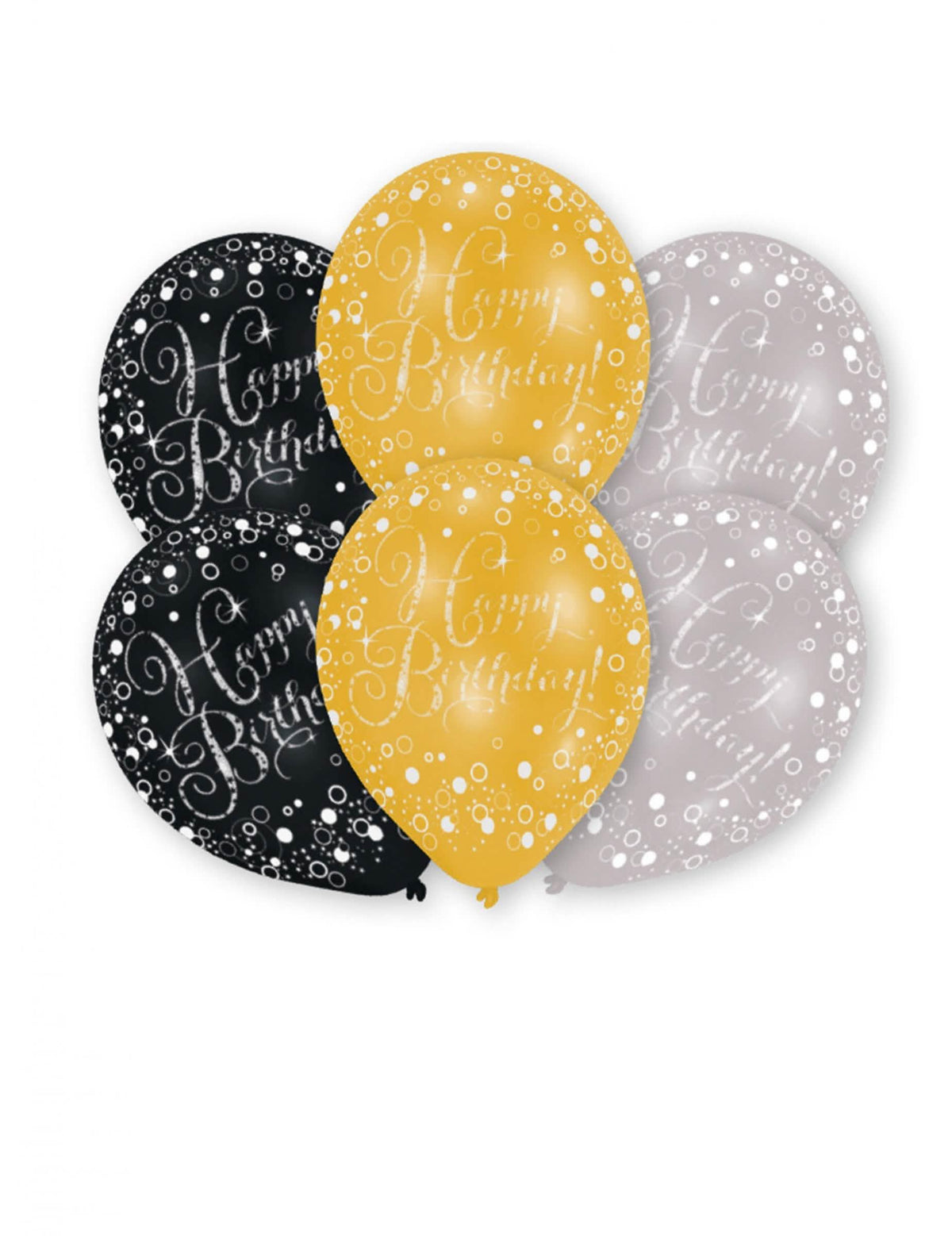 balões em látex Happy Birthday celebração cintilante para aniversário preto dourado e prateado