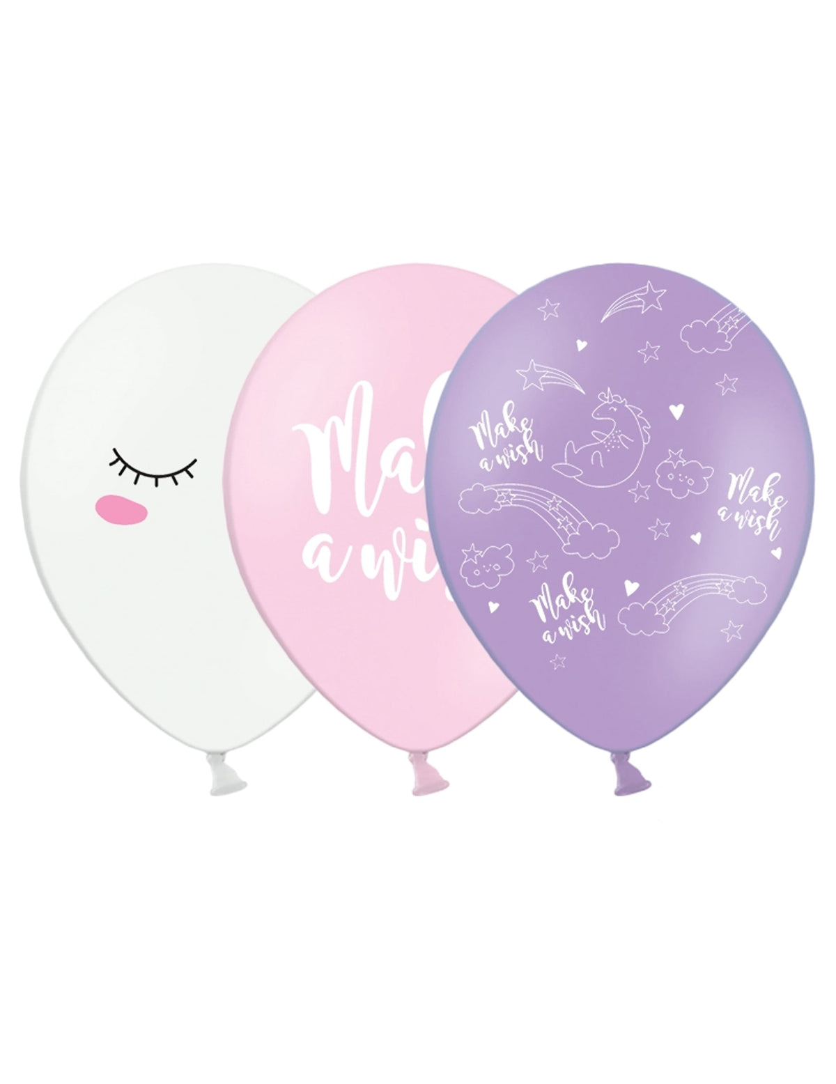 Ballons en latex licorne pour fête blanc rose et violet avec motifs