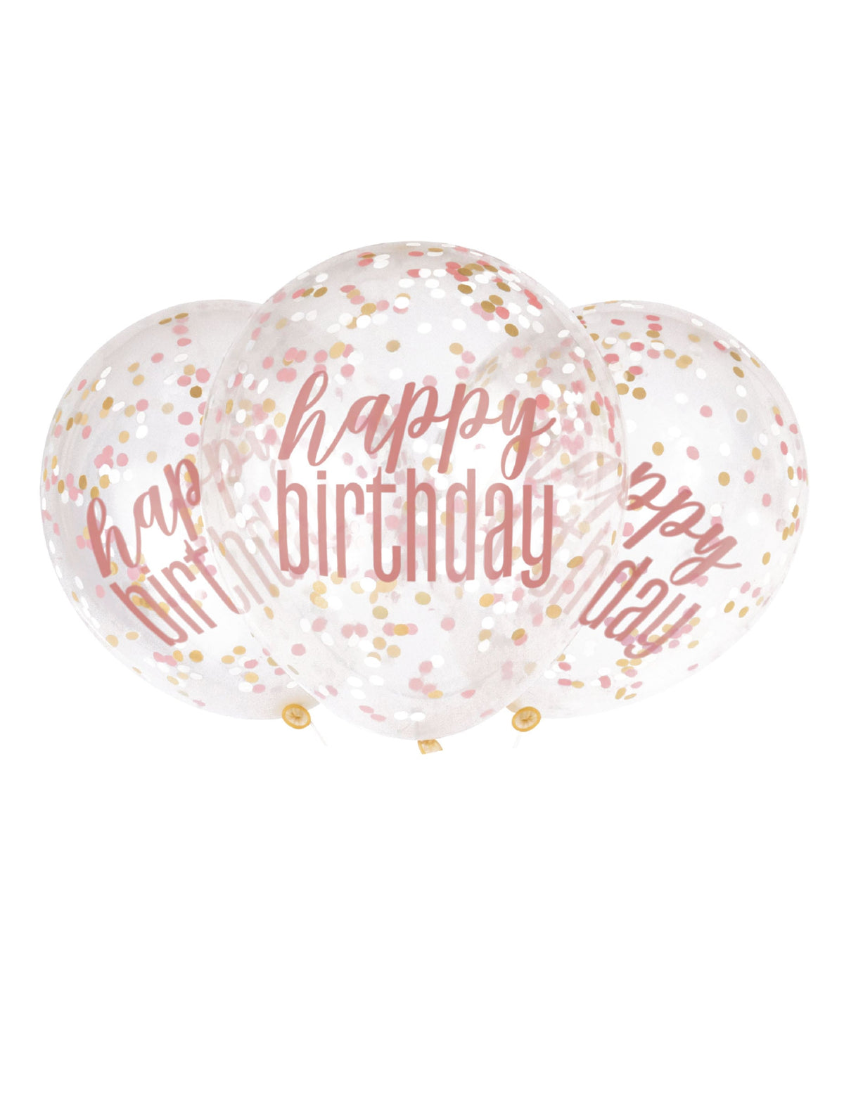 Ballons en latex Happy Birthday pour anniversaire transparents à confettis roses