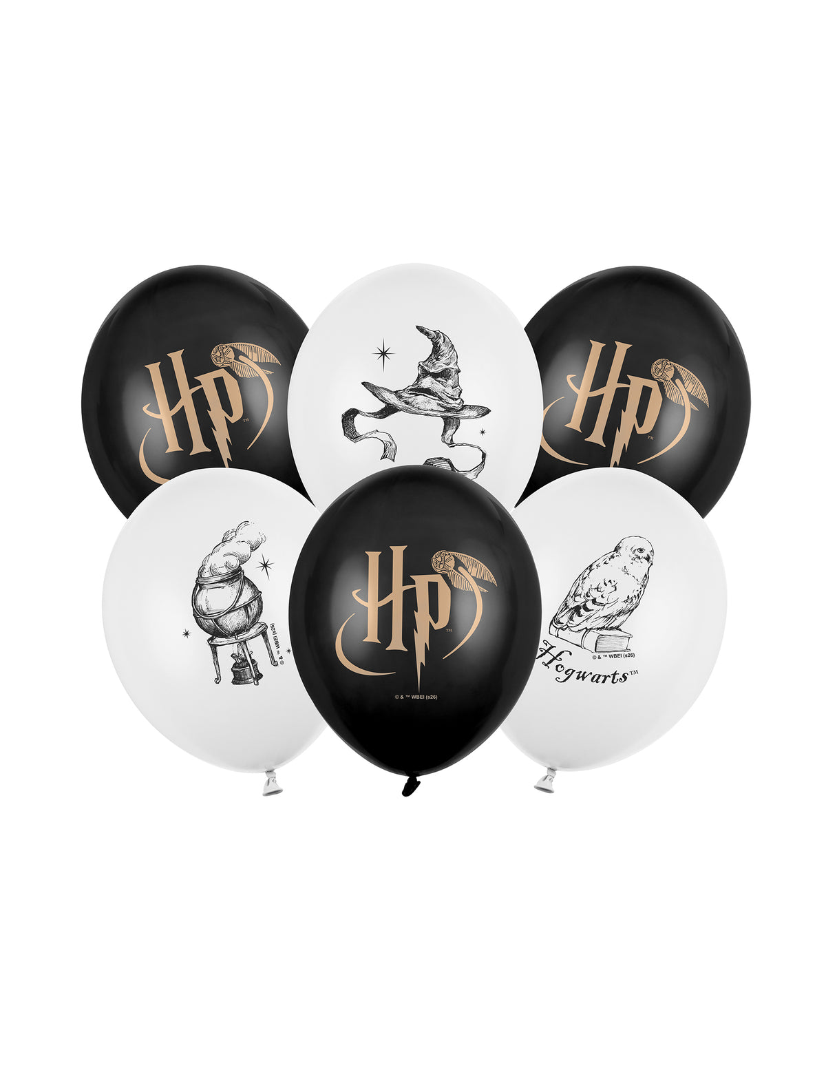 6 Balões Harry Potter™ preto e branco 30 cm