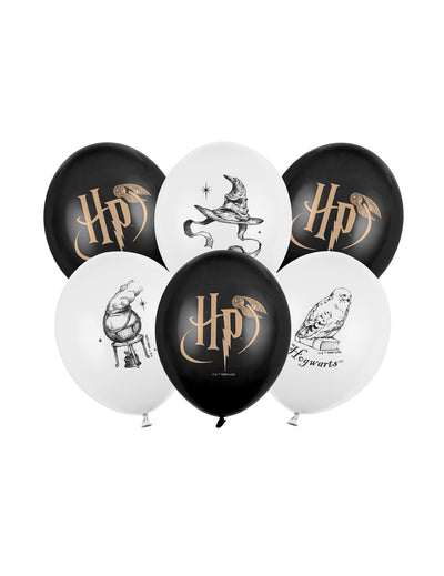 6 Balões Harry Potter™ preto e branco 30 cm