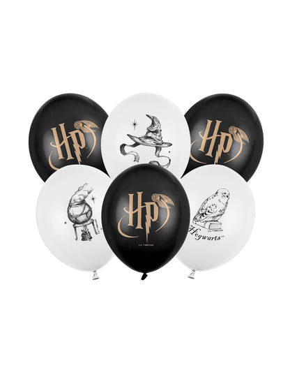 6 Balões Harry Potter™ preto e branco 30 cm