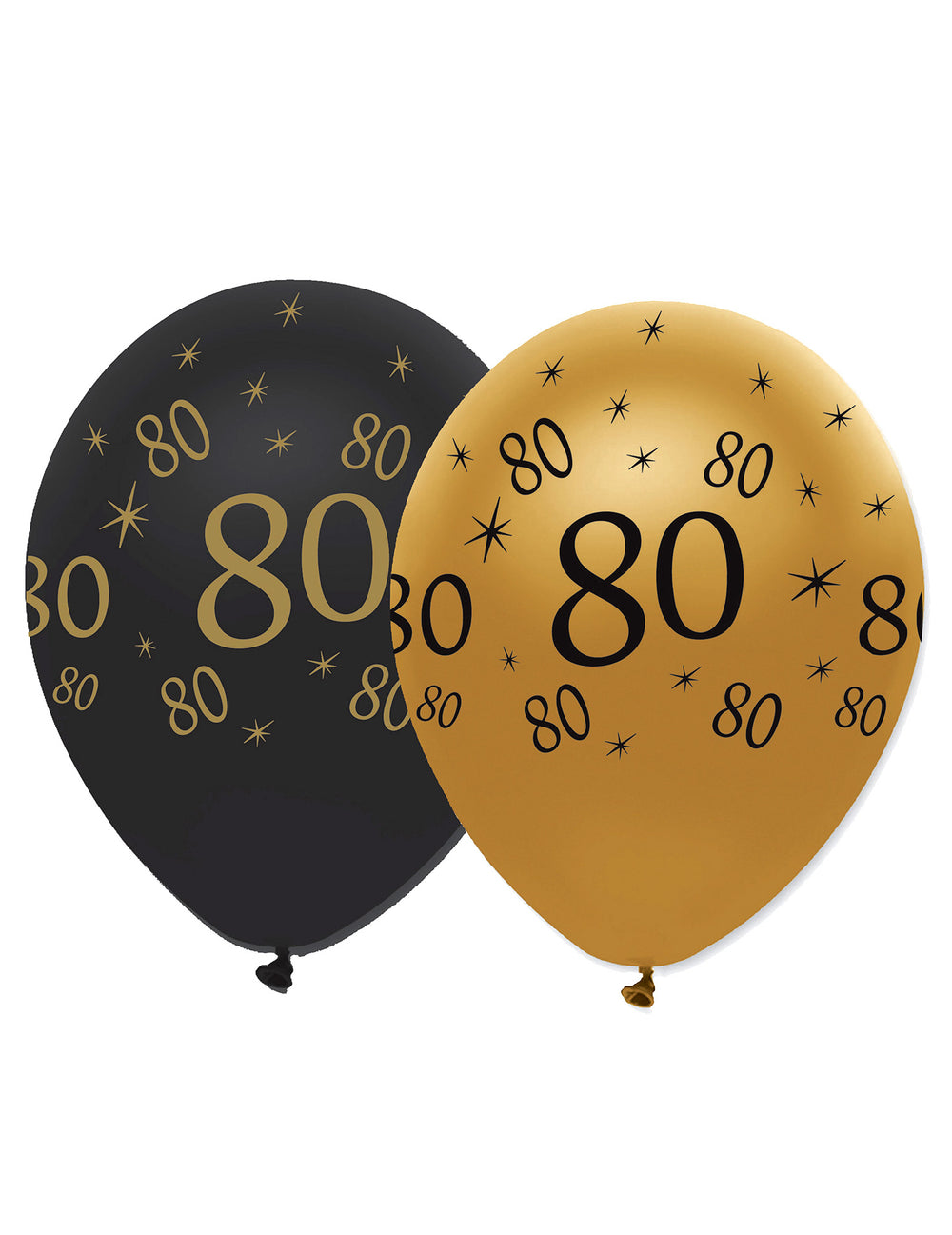 Ballons en latex 80 ans pour anniversaire noirs et dorés