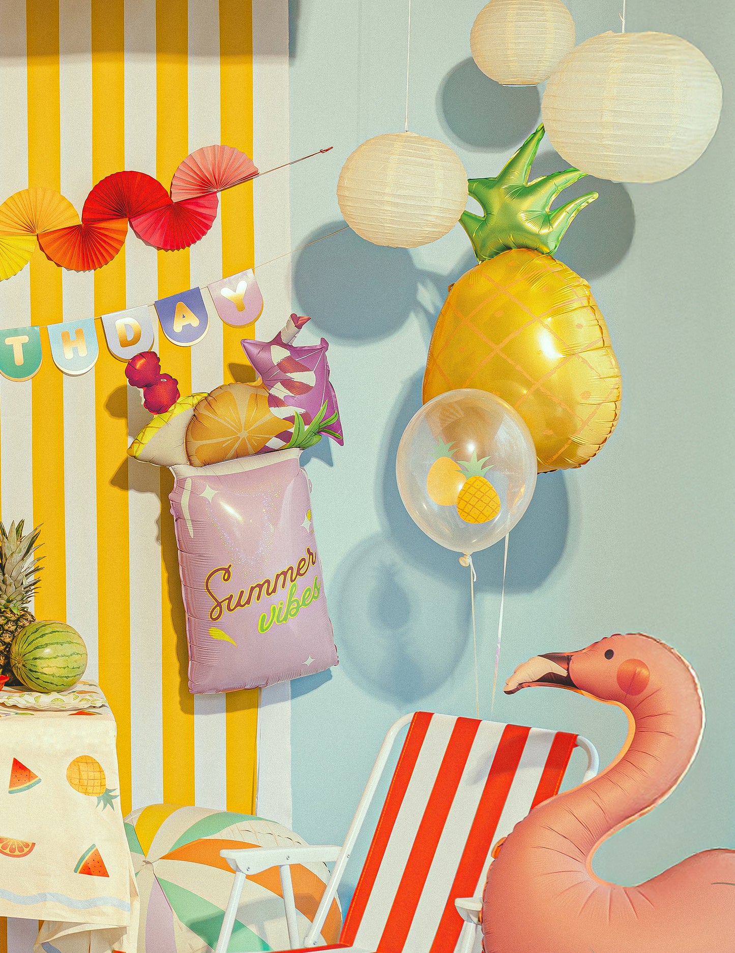 6 Balões de látex frutas de verão 30 cm