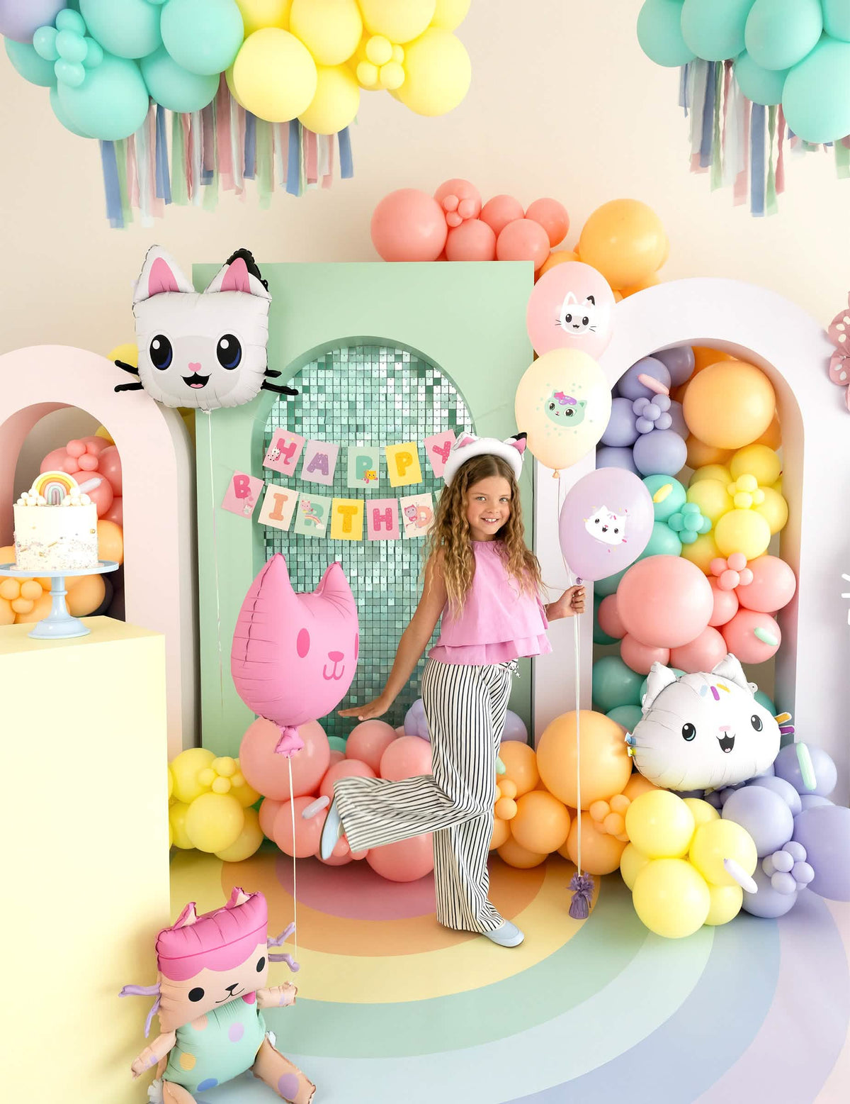 Decoração de festa com balões de látex Gabby e a casa mágica