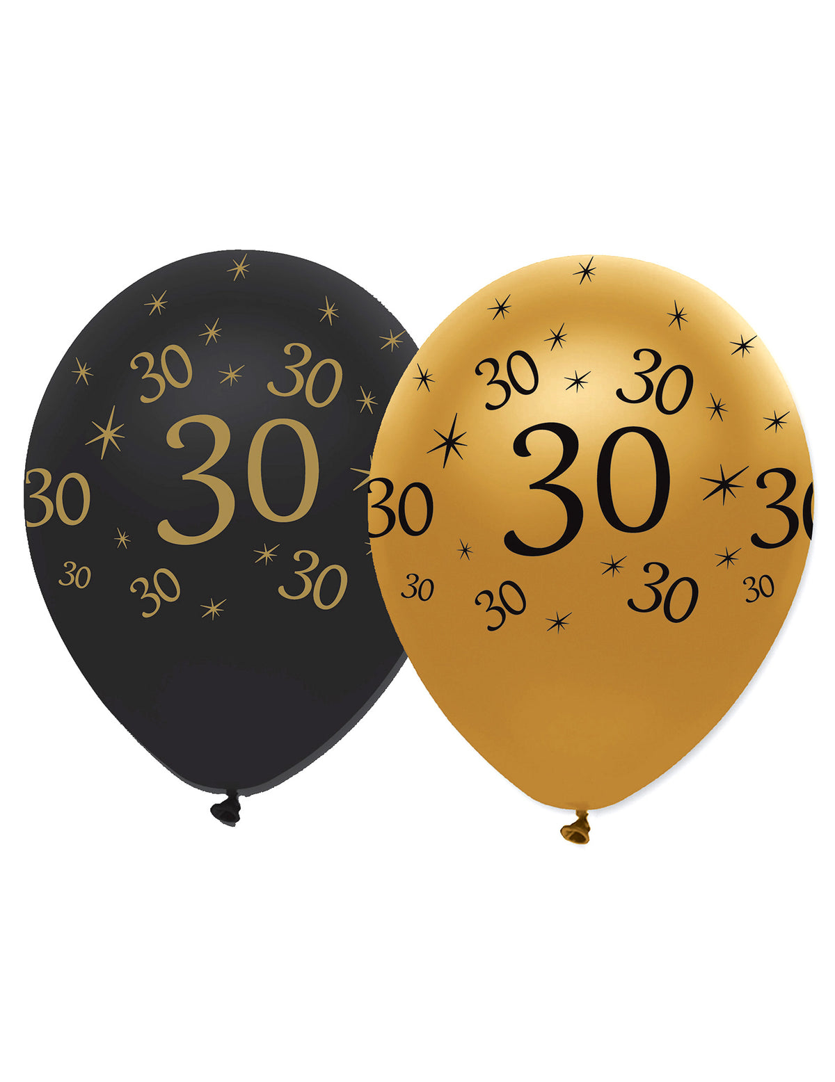 Ballons en latex 30 ans pour anniversaire noirs et dorés