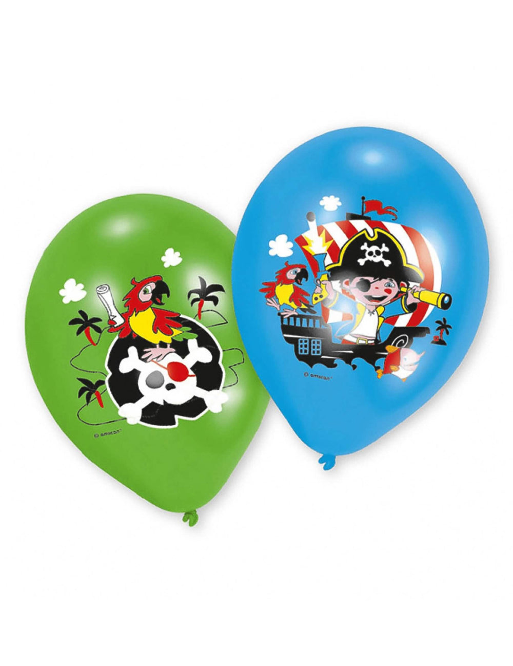 6 balões de latex de piratas para criança verdes e azuis