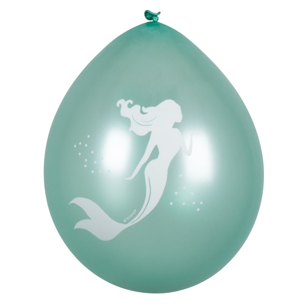 Vue du ballon vert avec motif de sirène blanche des Ballons Sirène Lagune