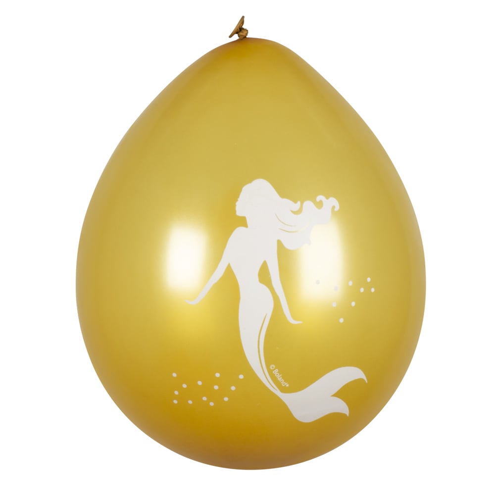 Vue du ballon jaune avec motif de sirène blanche des Ballons Sirène Lagune