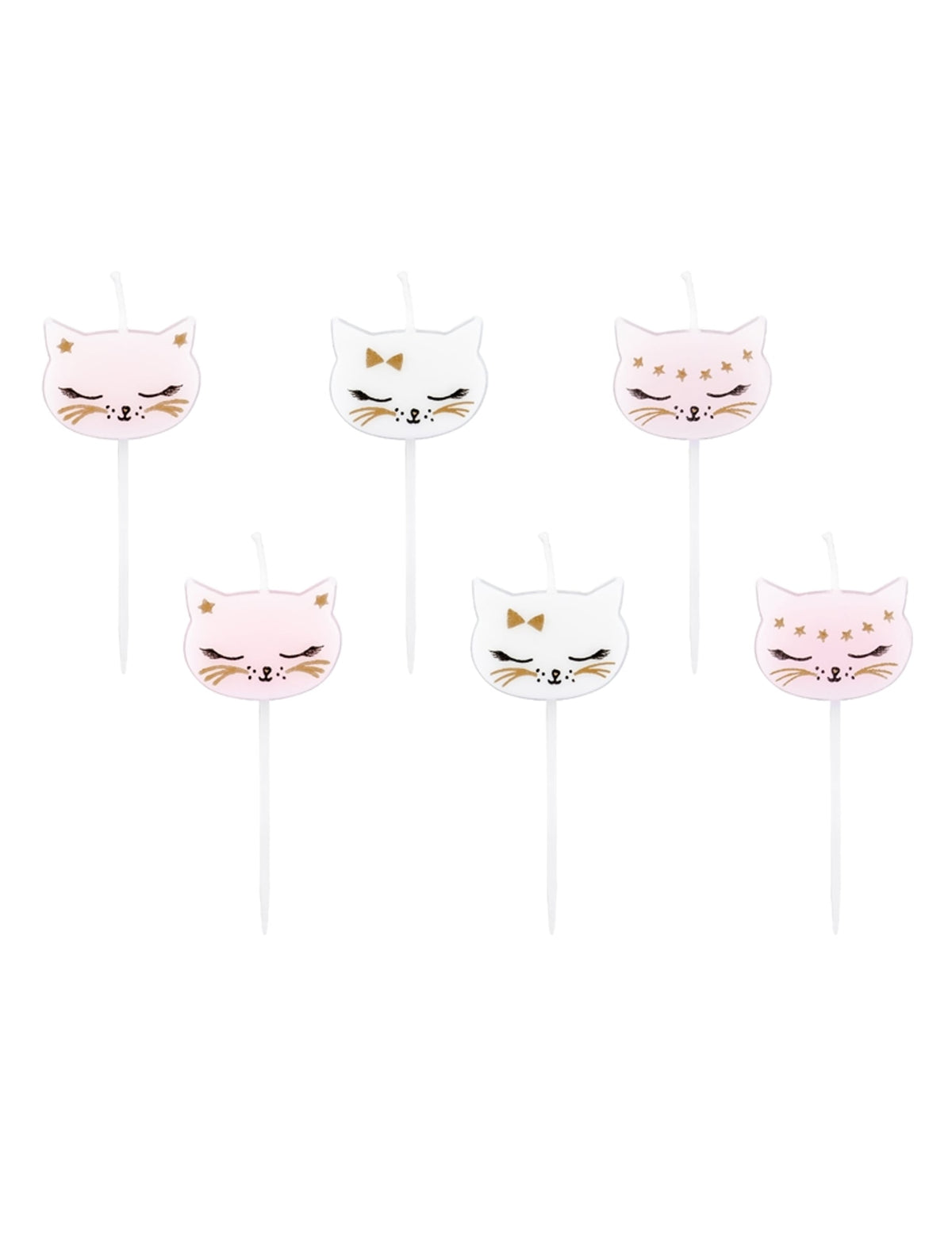 Bougies d'anniversaire chaton pour enfant blanches et roses avec détails dorés