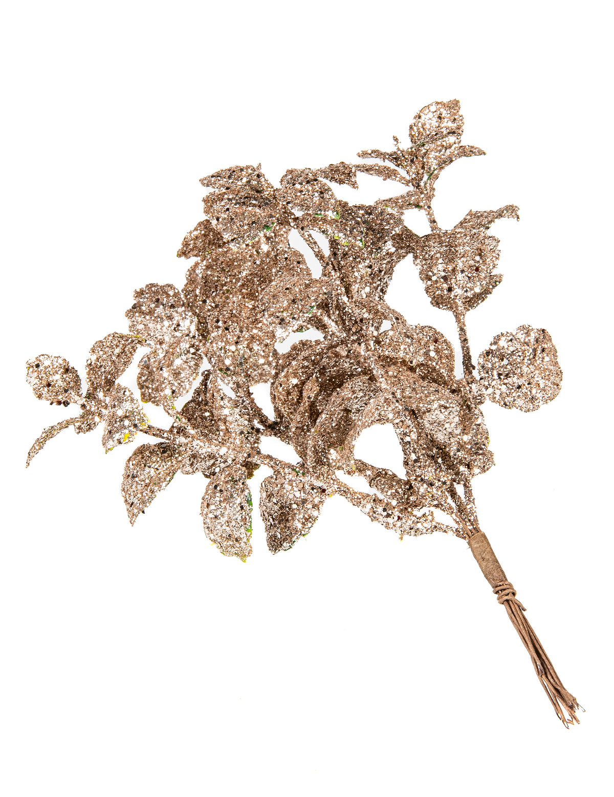 Branches d'eucalyptus pour décoration de fête rose gold givré à paillettes