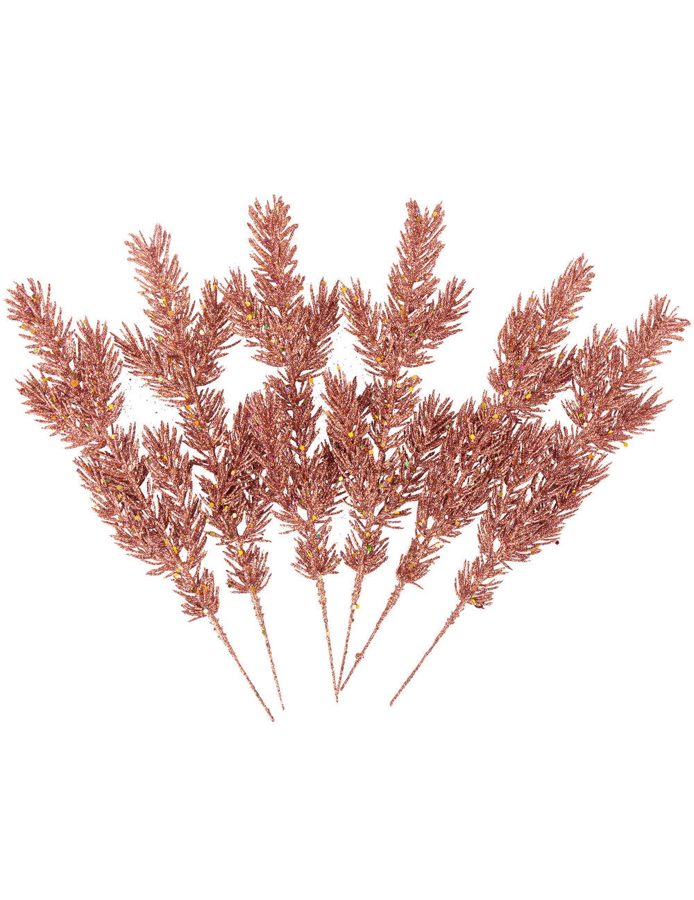 6 branches de sapin de Noël rose gold à paillettes