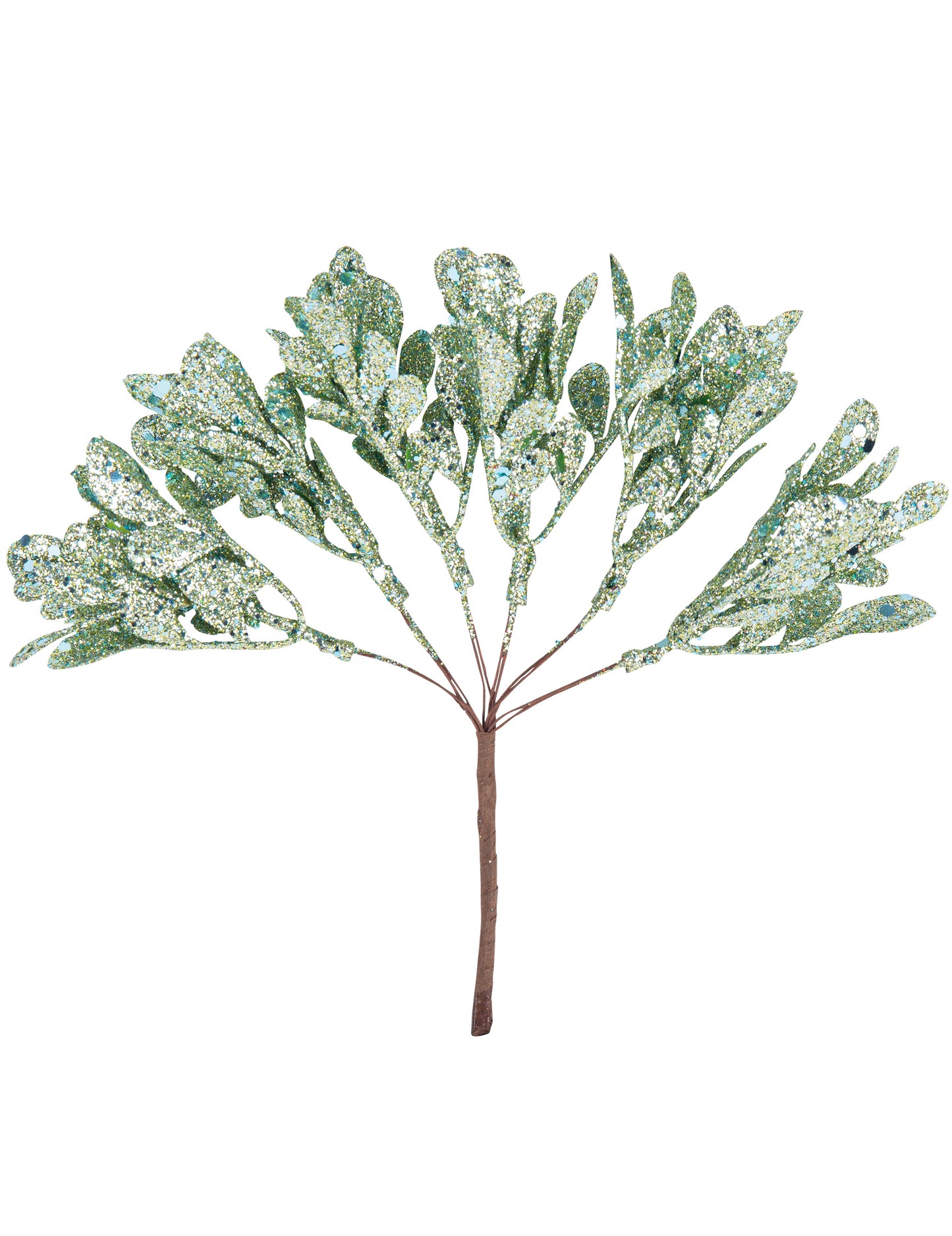 6 branches sur tige de Noël pour décoration à paillettes menthe