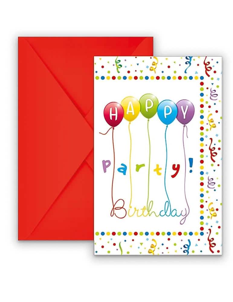 Cartão de convite Happy Birthday para aniversário com envelopes vermelhos