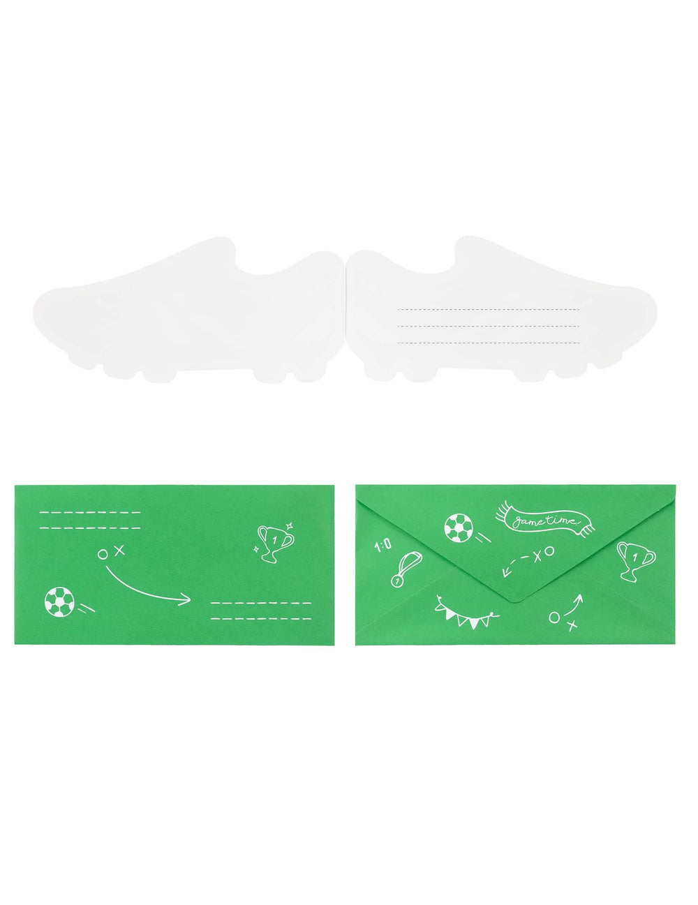Cartões de convite sapatos de futebol branco e verde