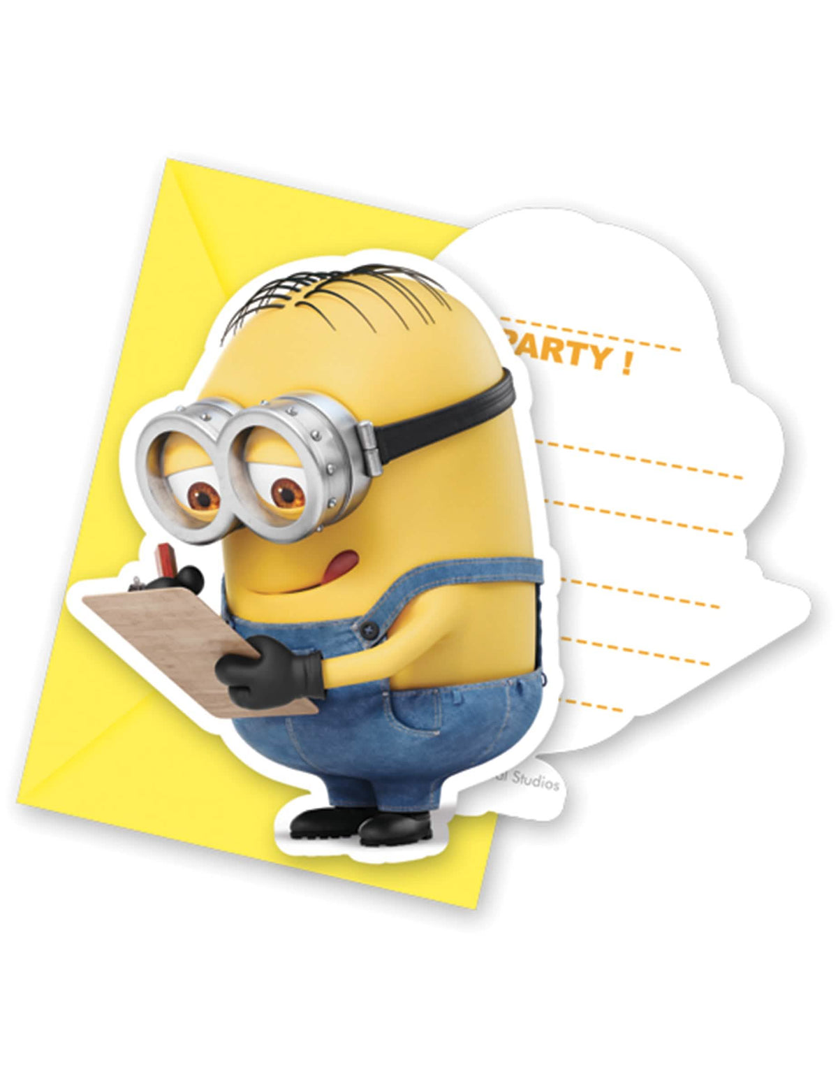 Cartões de convite com envelopes Minions para criança amarelos