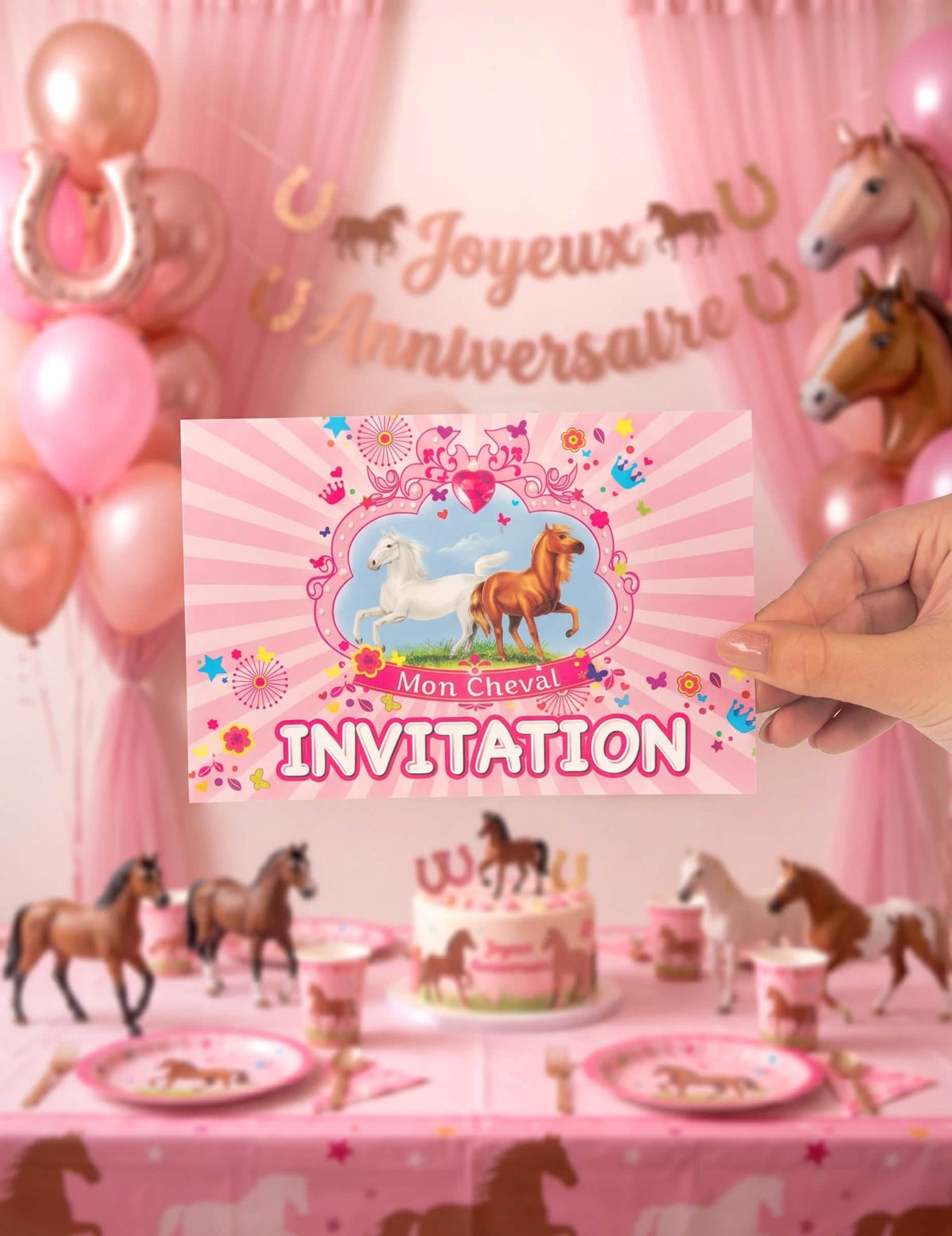 6 Cartões de convite com envelopes ?Meu Cavalo? para lanche festivo