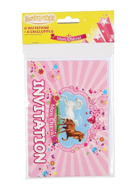 6 Cartões de convite com envelopes ?Meu Cavalo? para lanche festivo