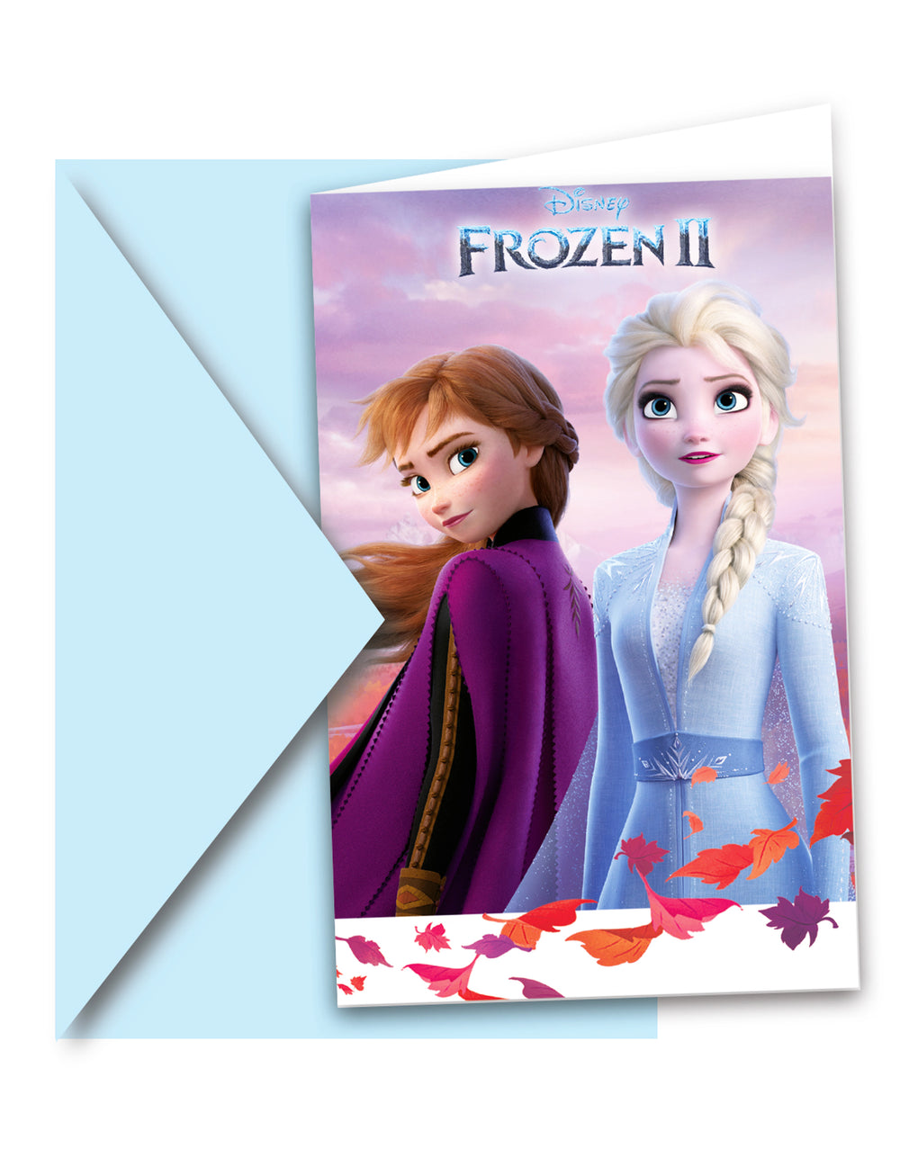 Cartons d'invitations et enveloppes La Reine des Neiges 2 pour enfant bleu clair avec Anna et Elsa