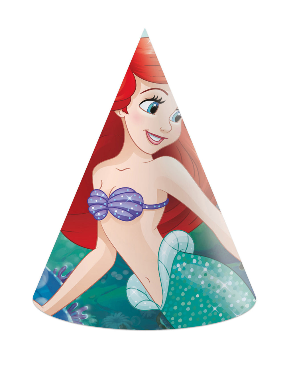 6 chapeaux de fête Ariel pour enfant vert et bleu avec illustration de la sirène