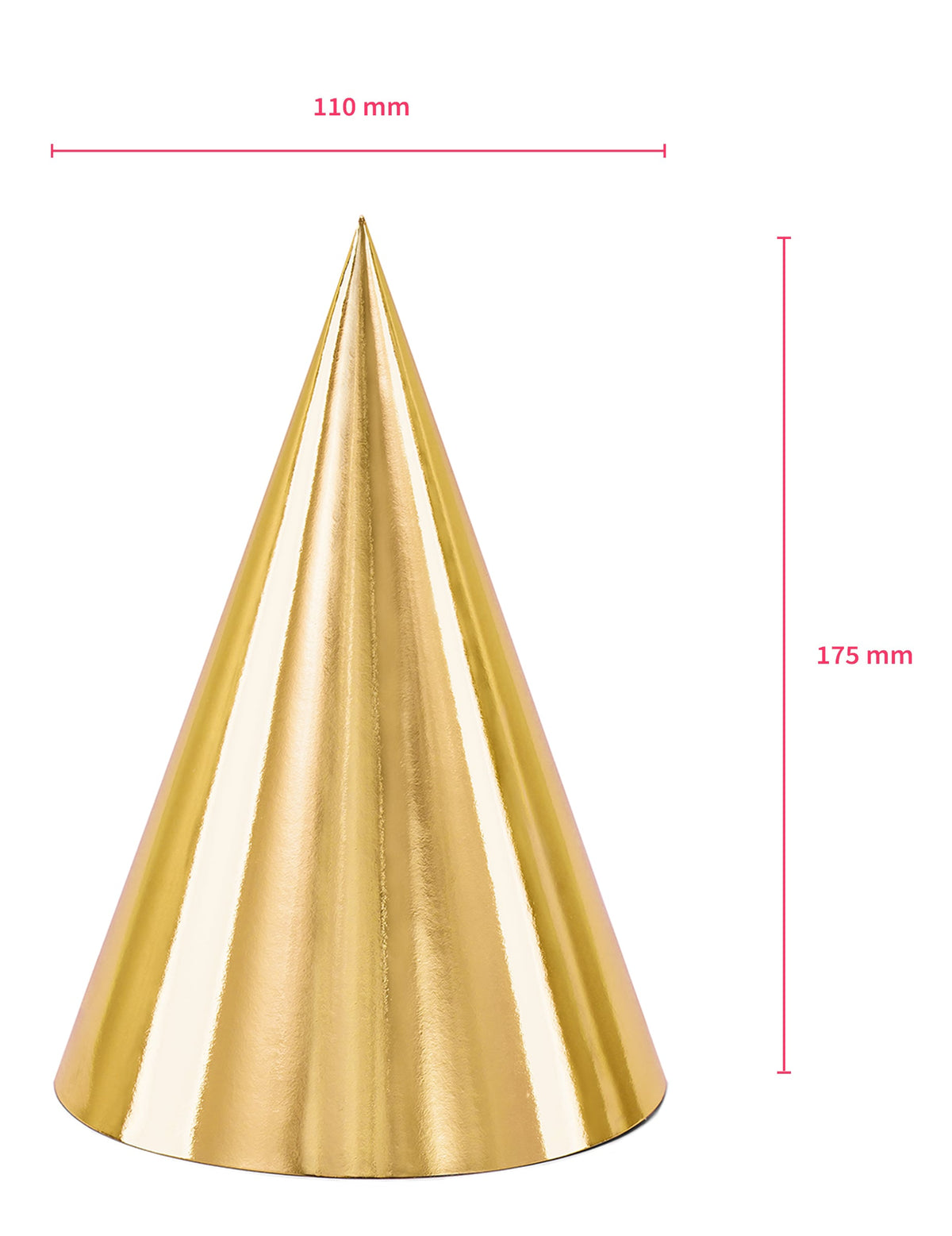 Dimensions du chapeau de fête en carton doré brillant