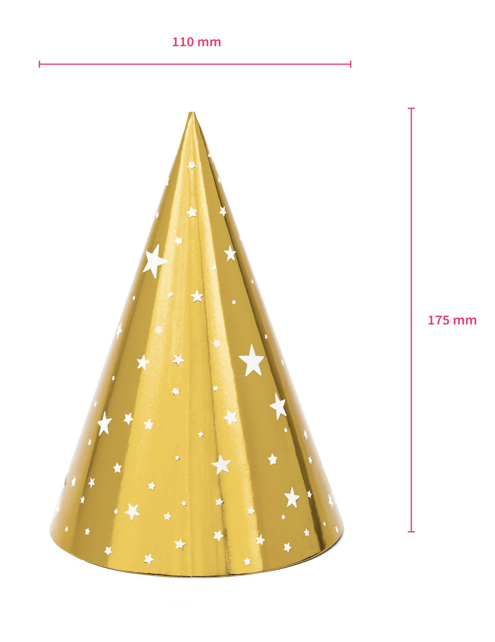 Dimensões dos chapéus de festa em cartão estrelas brancas para aniversário dourados