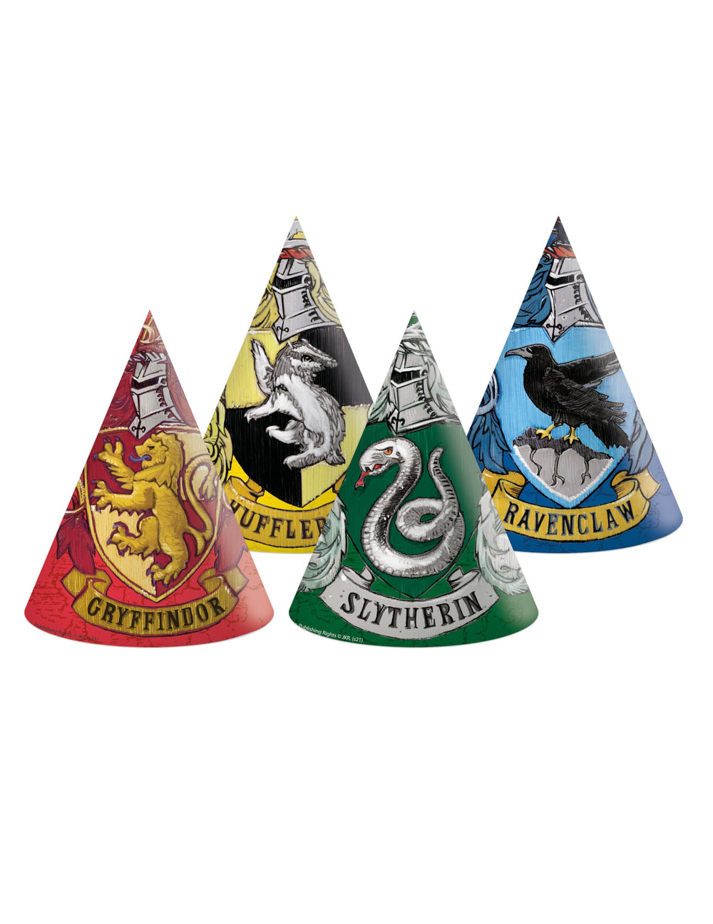 Chapeaux de fête en carton Harry Potter pour enfant multicolores aux blasons des quatre maisons
