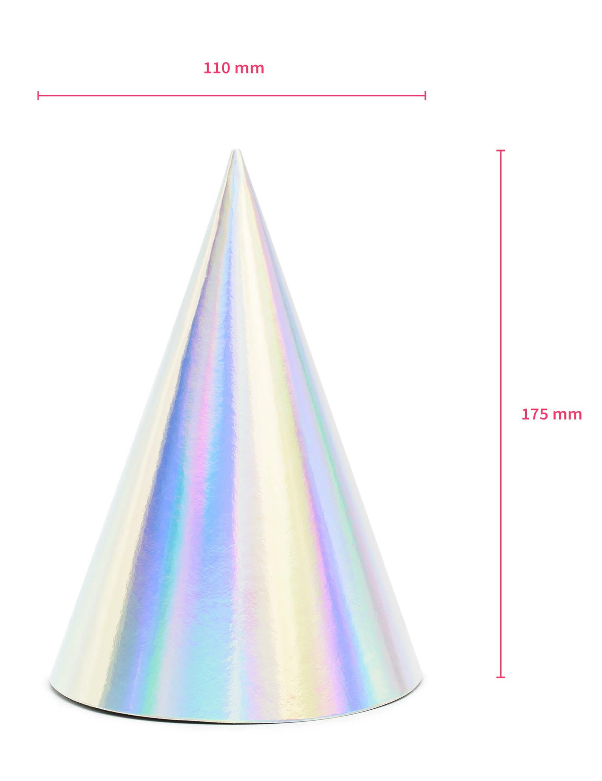Dimensões do chapéu de festa para aniversário iridescente