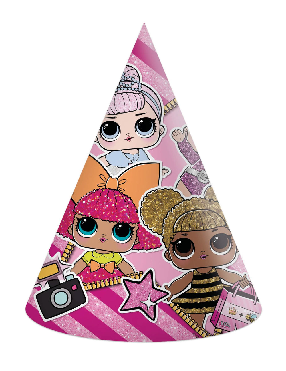 Chapéu de festa LOL™ para criança cor de rosa com estampados de bonecas com lantejoulas