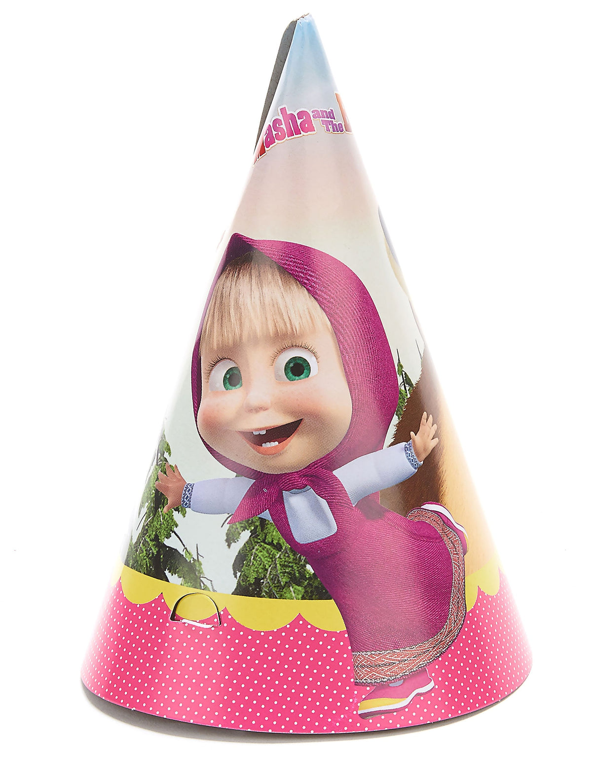 Chapeau de fête Masha et Michka pour enfant rose à pois blancs