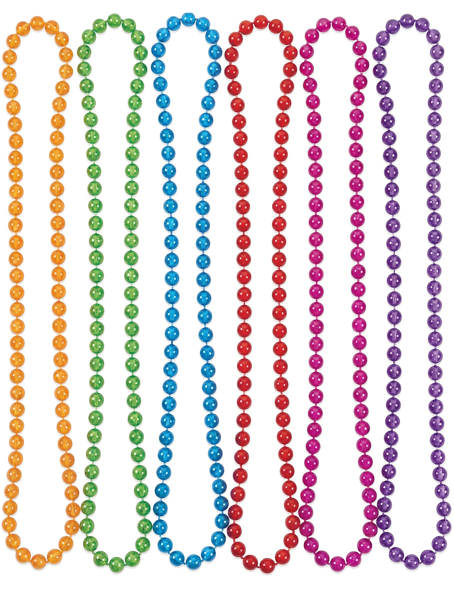6 colares de pérolas de plástico transparentes e coloridos