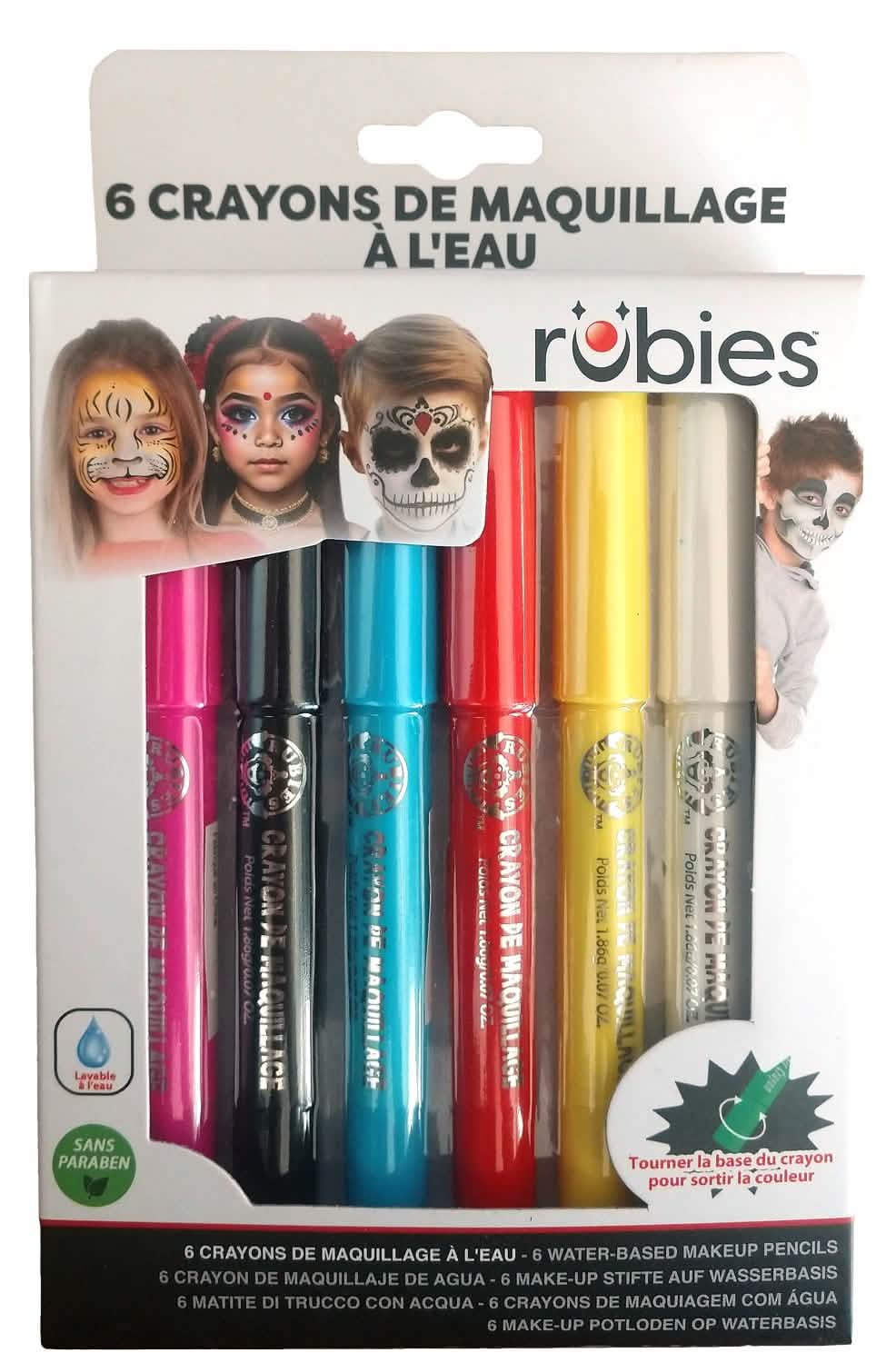 6 lápis maquilhagem à água para criança multicolores