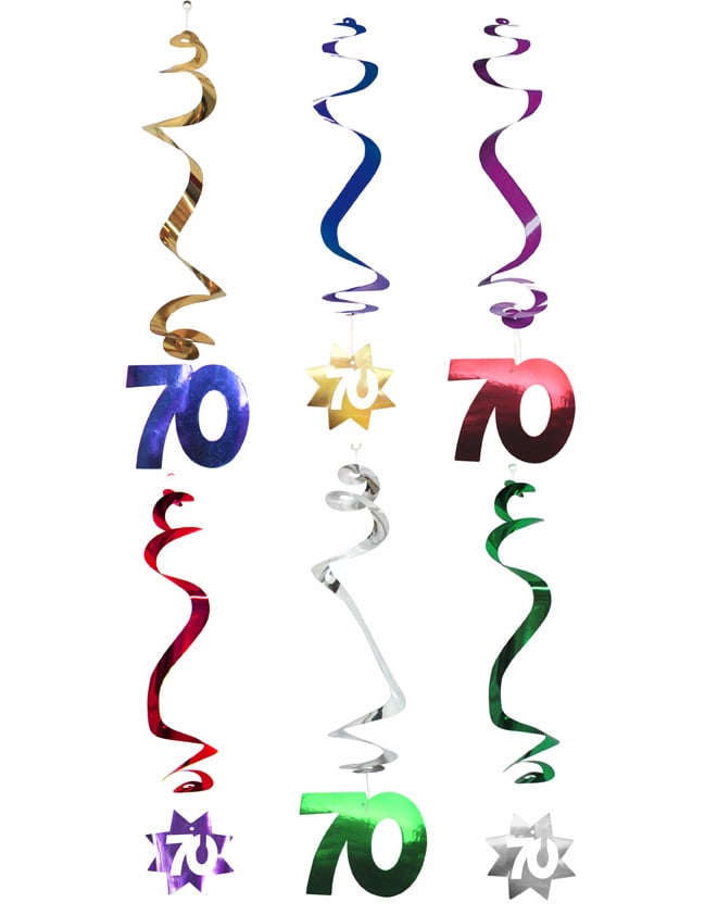 Décorations à suspendre spirale 70 ans pour anniversaire multicolores métallisées