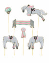 6 décorations pour gâteau cheval et équitation pour enfant rose vert et doré