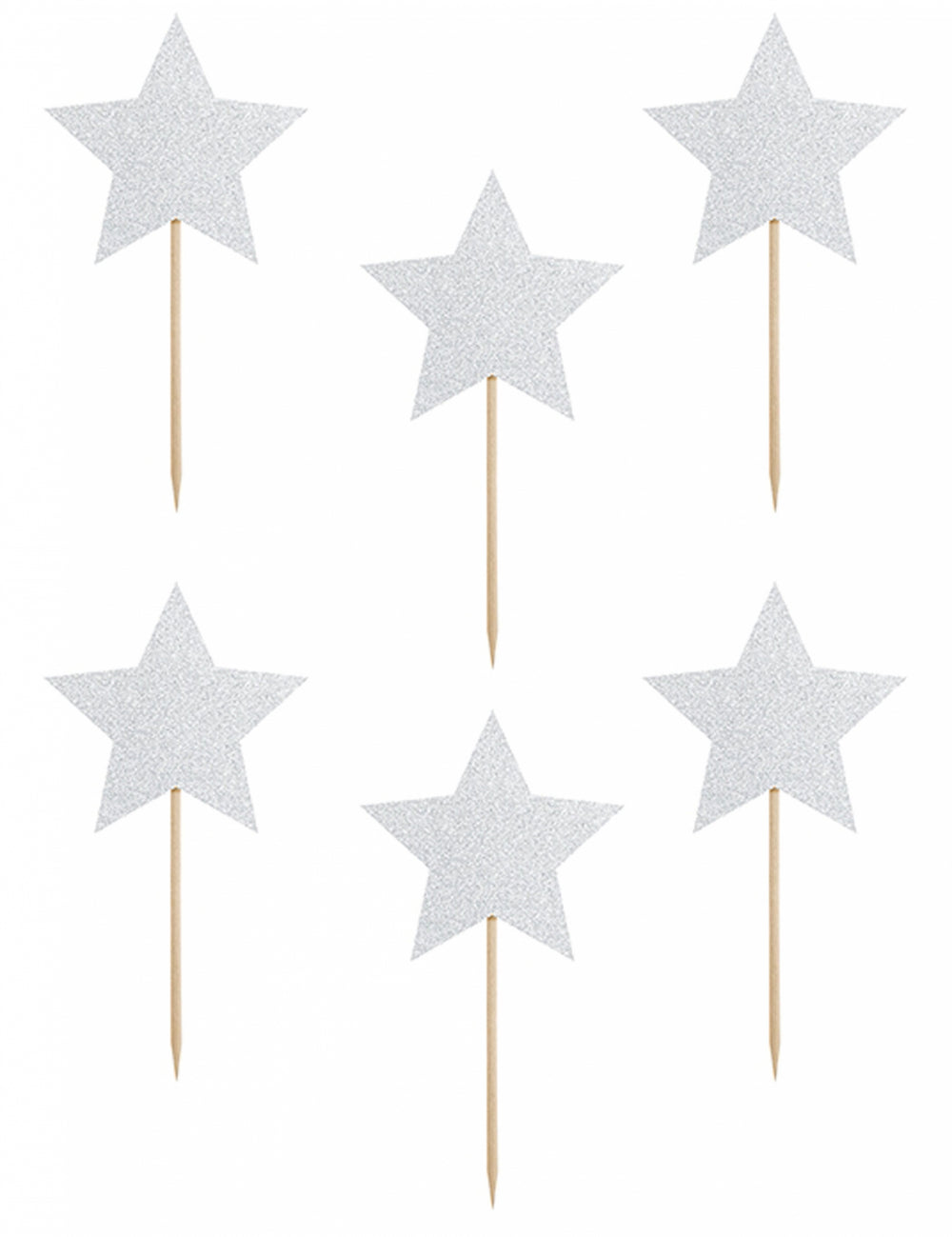 Lot de 6 de la décoration pour gâteau sur pique étoile pour anniversaire argent pailleté